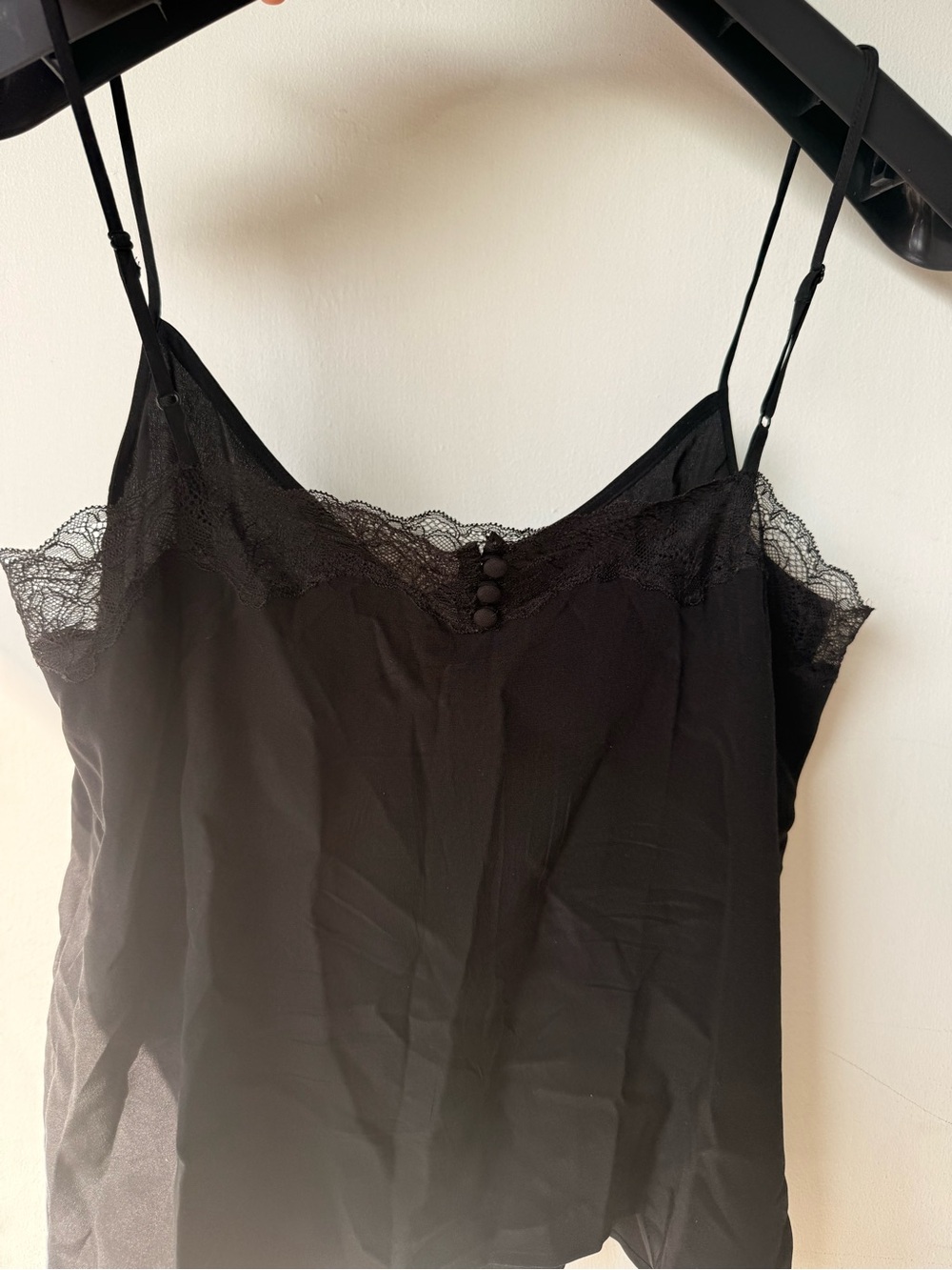 Sezane Black Lace Trim Silk Camisole